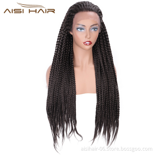 Aisi Hair Long Senegalese Twist Braided Brown Wig Glueless Synthetic Lace Front Wig Twist Box Braids Hair Wigs For Black Women